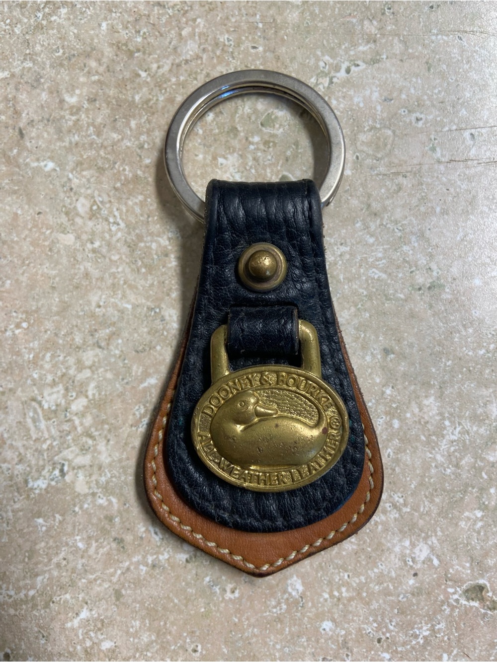 Vintage Dooney and Bourke Leather Two Toned Key Chain Blue Brown FOB Duck Logo